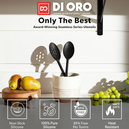 DI ORO Silicone Cooking Spoons - Solid & Slotted Set, 2-Pc Black2