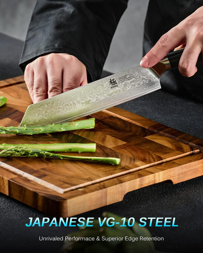 8.5“ Damascus Kiritsuke Chef Knife,Upgraded Multipurpose Chef Knife with Silver Ion for Meat Vegetable Cutting, Ultra Sharp Japanese VG10 Stainless Steel Kitchen Knife for Professional Home Chef8