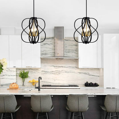 Black and Gold Chandelier Light Fixture, 18" Modern Farmhouse Industrial Chandelier, 4-Light Sphere Geometric Hanging Pendant Light Fixture for Dining Room Entryway Hallway Living Room Kitchen Island6