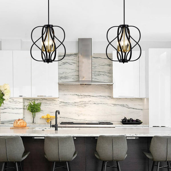 Black and Gold Chandelier Light Fixture, 18" Modern Farmhouse Industrial Chandelier, 4-Light Sphere Geometric Hanging Pendant Light Fixture for Dining Room Entryway Hallway Living Room Kitchen Island6