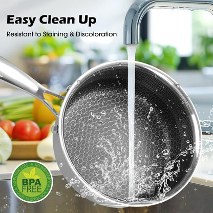 2 Quart Nonstick Saucepan with Glass Cover, Stainless Steel Induction Sauce Pan with Honeycomb Carving, Non-Stick Sauce Pot, Compatible with All Cooktops, Dishwasher Safe6