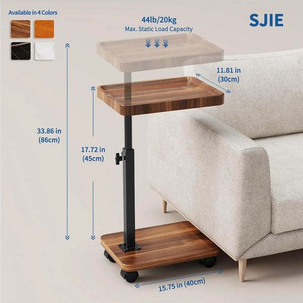 C Table End Table Adjustable Height, 360°Swivel TV Tray Table for Small Spaces, Side Tables with Wheels for Living Room and Bedroom, Bed (Walnut)2