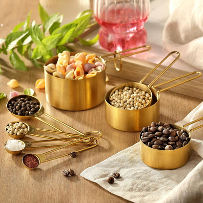 Measuring Cups and Spoons Set, Kaloo 8PCS Stainless Steel Metal Measuring Cups, Gold Finish, Ideal for Cooking and Baking6