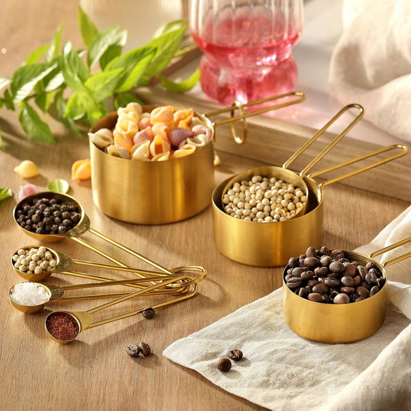 Measuring Cups and Spoons Set, Kaloo 8PCS Stainless Steel Metal Measuring Cups, Gold Finish, Ideal for Cooking and Baking6