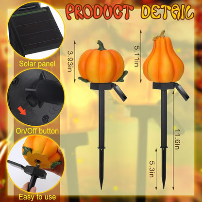 2 Pcs Fall Solar Pumpkin Lights Waterproof Yard Stakes, Orange2