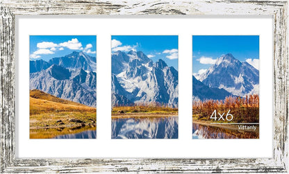 8X14 Picture Frames Collage Wall Decor, Displays 3Pcs 4X6 Pictures with Mat or 1Pcs 8X14 without Mat, Collage Picture Frame for Horizontal or Vertical Display, Distressed White, 1 Pack1