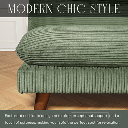 Futon Sofa Bed, 69 Inch Futon Couch with Adjustable Backrest, Corduroy Convertible Sleeper Sofa Bed, Folding Sleeper Recliner for Apartment, Living Room, Office, Green7