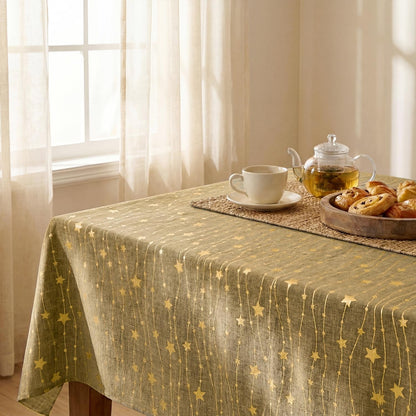 Khaki Rustic Tablecloth, Glod Sequin, 60×84 Inch Rectangular2