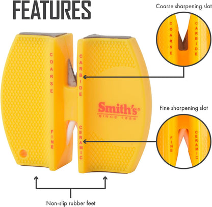 CCKS 2-Step Knife Sharpener - Yellow - 2-Step Preset Coarse & Fine Slots - Outdoor Handheld Knife Sharpener - Fishing, Hunting, Fillet, Pocket Knives - Compact Plastic Portable Keychain Tool2