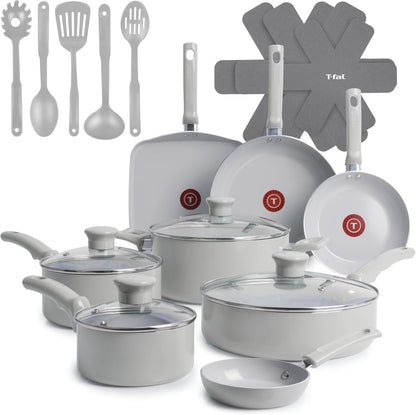 Refresh Ceramic Pots and Pans Set, 20-Piece Nonstick Cookware Set, Stockpot, Griddle, Frying Pans, Utensils, Moon Grey1