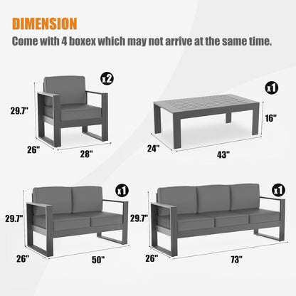 5 Piece Modern Aluminum Patio Furniture Set, Outdoor Patio Sectional Conversation Metal Seating Sets with Olefin Cushion and Coffee Table8