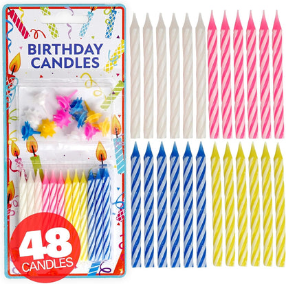 48 Count Birthday Candles Multicolored Spiral, Birthday Candles for Cake1