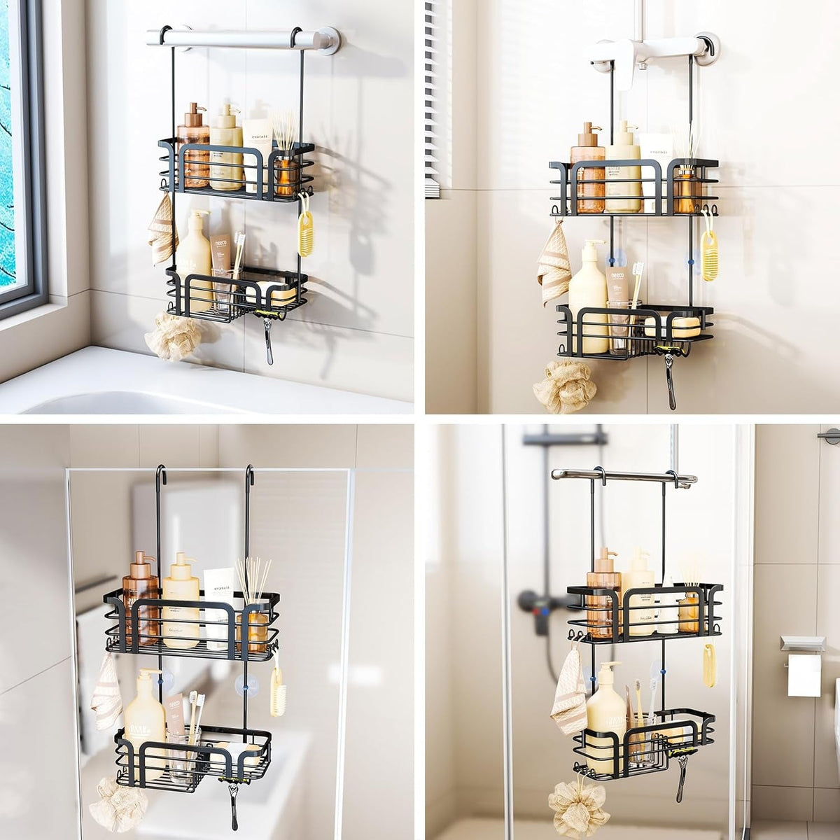 shower-caddy-hanging-organizer-over-the-door-shower-caddy-with-soap-holder-11-hooks-2-installation-ways-stainless-steel-rustproof-bathroom-organizer-black