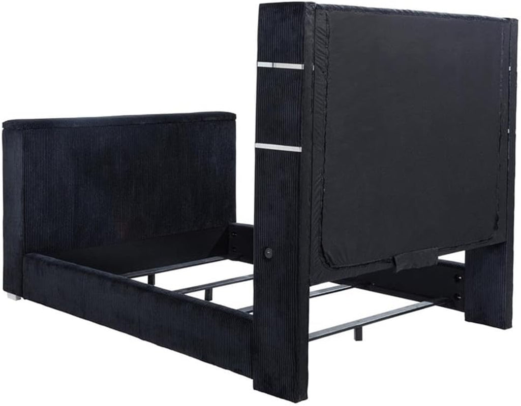 california-king-wingback-tv-bed-pine-frame-black-faux-fur-style-corduroy-flame-visualizer-headboard-hidden-motorized-tv-mount-usb-ports-modern-bedroom-furniture-for-tech-forward-use
