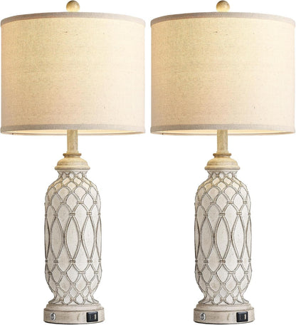 Farmhouse Table Lamps for Bedroom Set of 2, 28" Rustic Bedside Lamp with USB Ports, 3-Way Dimmable Nightstand Table Lamp for Living Room7