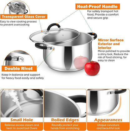 6 Quart Stainless Steel Stock Pot, Cooking Pot with Visible Lid | for Soup Pasta, Tri-Ply Bottom & Dual Heatproof Handles, for Induction Gas All Stoves, Non-Toxic & Dishwasher Safe4