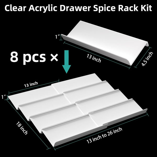 White Spice Drawer Organizer, 4 Tier - 8 Pack Seasoning Organizer for Drawer, Expandable from 13" to 26" Kitchen Drawer Spice Rack (Jars Not Included)5