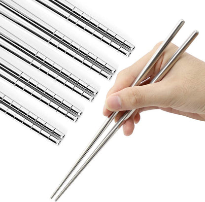 Stainless Steel Chopsticks, 5 Pairs, Silver | Chopsticks Reusable for Daily Meals, Metal Chopsticks with a Hollow-Core Lightweight Design, Non-Slip Tips, Dishwasher Safe1