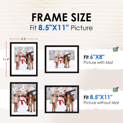 8.5X11 Picture Frame Bulk-6 Pack, Photo Frame with HD Plexiglass, Display Pictures 6X8 with Mat or 8.5X11 without Mat, Black Picture Frames Collage Wall Decor, Gallery Wall Frame2