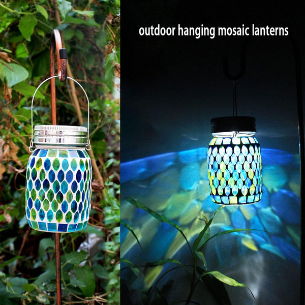 Solar Mosaic Glass Solar Hanging Lantern, Waterproof Outdoor Garden Light4
