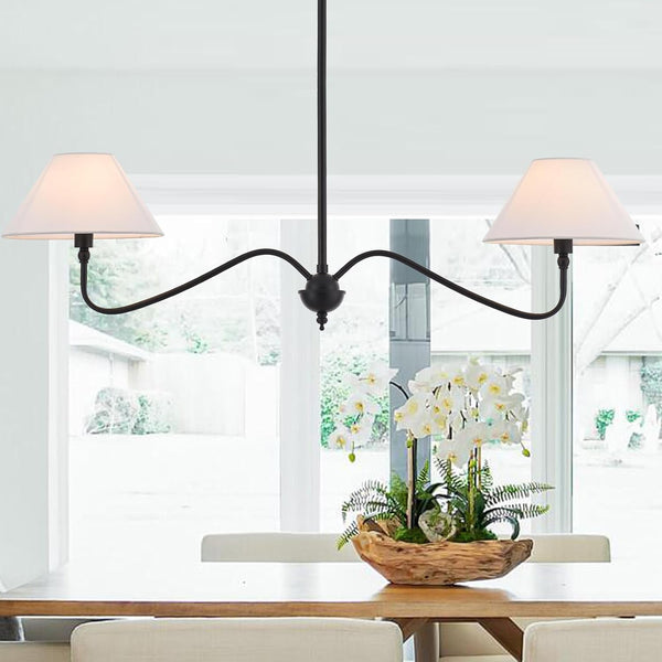 Modern Linear Chandelier for Kitchen Island, 2-Light Linear Light Fixture with Off-White Fabric Shade, Rustic Pendant Light for Dining Room1