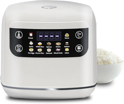Portable Digital Rice Cooker, 6-Cup (Uncooked)/12-Cup (Cooked) Small Rice Maker with Steaming Basket, Mini Rice Cooker with 2L Removable Nonstick Inner Pot, 10 Menu Options, Auto Keep Warm, 24 Hour Delay Timer, White1