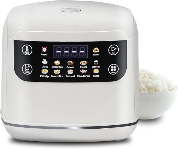 Portable Digital Rice Cooker, 6-Cup (Uncooked)/12-Cup (Cooked) Small Rice Maker with Steaming Basket, Mini Rice Cooker with 2L Removable Nonstick Inner Pot, 10 Menu Options, Auto Keep Warm, 24 Hour Delay Timer, White1