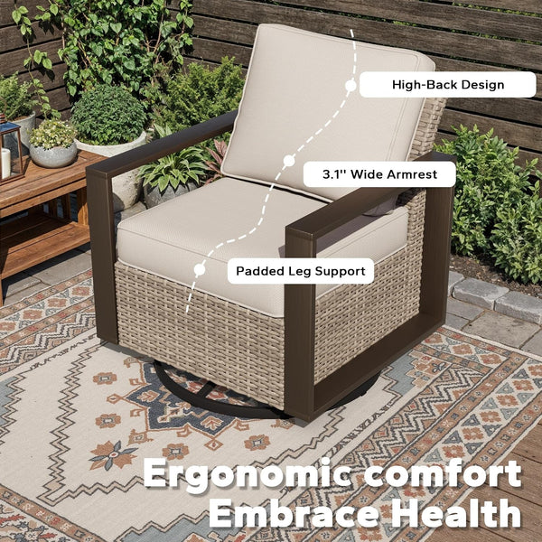 Outdoor Patio Swivel Rocker Chairs Set, 4 Pieces Wicker Rattan Chairs with Metal Wide Armrest, Thick Cushions and Deep Seating for Garden, Backyard, Porch, Deck4