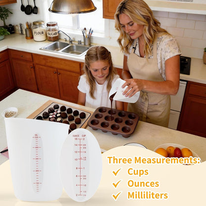 Food-Grade Silicone Cups for Melting Chocolate, 3Pcs BPA Free Silicone Measuring Cups with 1/2Cup/1Cup/2Cup Capacity, Reusable Baking Supplies for DIY Chocolate Molds5