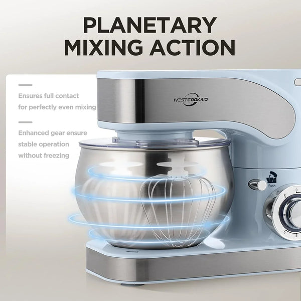 3-IN-1 Electric Stand Mixer 5.3QT 6-Speed with Pulse Function Blue |  Kitchen Mixer for Daily Use with Whisk,Dough Hook,Flat Beater&Splash Guard, for Baking Bread,Cookies and Cake5