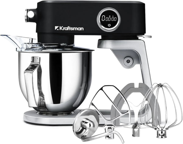 All Metal Stand Mixer DC Motor, Heavy Pizza Dough Mixer 5.3 QT | Multifuncational Kitchen Mixer with 4 Stainless Steel Attachments and Universal Hub, Quiet Operation with Timer, 8-Speed1