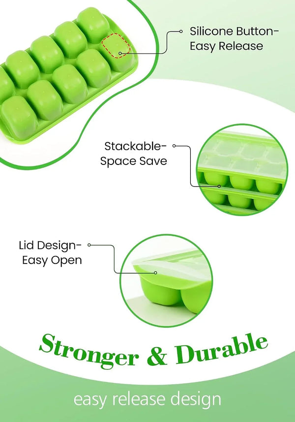 Ice Cube Tray with Lid and Bin, 4 Pack Ice Bucket Kits for RV | Stackable Silicone Ice Trays for Freezer, Easy Pop Out, BPA Free for Cocktail, Coffee, Soup, Food, Kitchen4