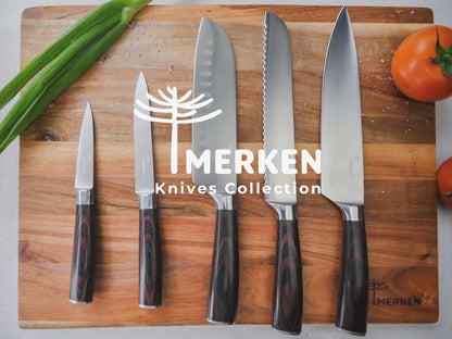 7-Inch Santoku Kitchen Knife, High-Carbon Stainless Steel, Hollow-Edge Blade for Fast Slicing, Comfortable Pakkawood Handle, Gift-Ready Box, Hand Wash for Easy Care8