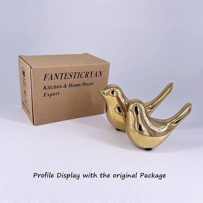 Small Birds Statues Home Decor, Modern Style, Gold, M&L | Ceramic Animal Figurines, Set of 2 Decorative Ornaments, for Living Room, Bedroom, Office Desktop, Cabinets, Coffee Bar3