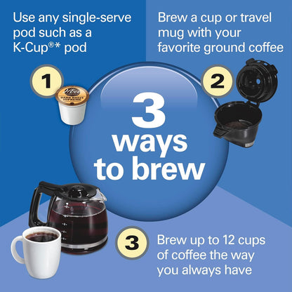 Flexbrew Trio 2-Way Coffee Maker, Compatible with K-Cup Pods or Grounds, Combo, Single Serve & Full 12C Pot, Black - Fast Brewing (49902)2
