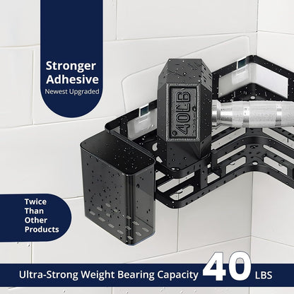 2-Pack Corner Shower Caddy for 90° Corners, L-Shaped Adhesive Shower Organizer with Rustproof Stainless Steel Shower Shelves, No-Drill Bathroom Organizers and Storage, Black.4