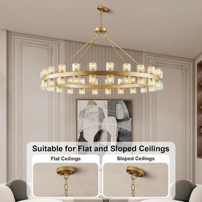 48 Inch Gold Wagon Wheel Chandelier with Crystal Shade, 48 Lights, Large round Modern Farmhouse Style, Perfect for High Ceiling, Dining Room, Kitchen, Entryways, Foyer4
