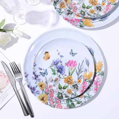 12-Piece Melamine Dinnerware Sets - Plates and Bowls Sets Floral3