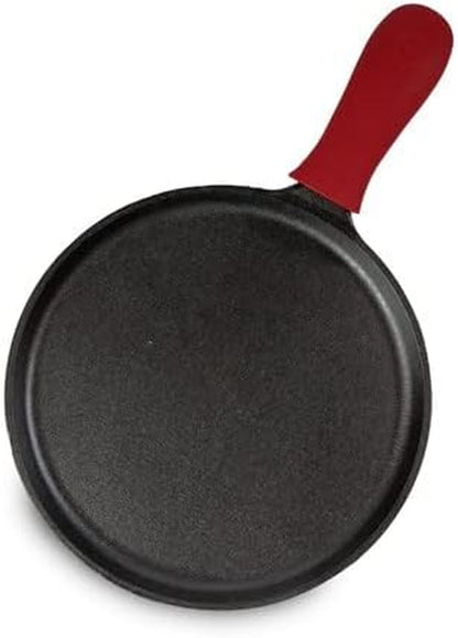 Pre-Seasoned Cast Iron Griddle with Red Handle Holder, 10.5 Inches | Includes Red Silicone Handle Holder, Heavy Duty Flat Cooking Pan for Breakfast Favorites & Everyday Cooking2