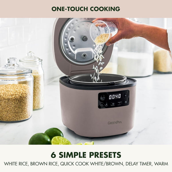 Advanced Rice Cooker, 4-Cups Uncooked/8-Cups Cooked, Removable Nonstick Ceramic Pfas-Free Pot, White & Brown Rice, Family Sized, Quick Cook in 25Mins, 6 Presets, Fuzzy Logic Tech, Clay3