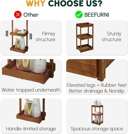 3-Tier Corner Standing Acacia Wood Shower Caddy Organizer8