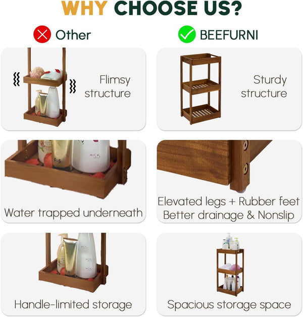 3-Tier Corner Standing Acacia Wood Shower Caddy Organizer8