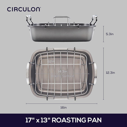 Total Bakeware Nonstick Roaster, Roasting Pan with Rack, 17-Inch X 13-Inch, Gray5