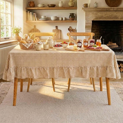 Brown Gingham Ruffled Tablecloth 84X60 Inches Rectangle Buffalo Plaid Cover9