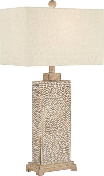 Caldwell 26 3/4" Tall Table Lamps Set of 2 Hammered Base Farmhouse Rustic | Faux Wood Earth Bedroom Living Room House Home Bedside Nightstand Office Family Oatmeal Rectangular Shade8
