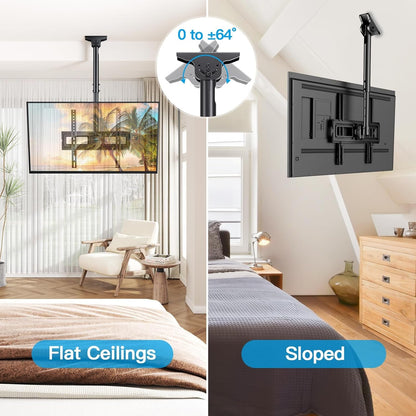 Ceiling TV Mount for 26-65 Inch Flat Screen Displays, Max VESA 400X400Mm, Hanging Adjustable Ceiling TV Bracket Fits Most LCD LED OLED 4K Tvs, Pole Ceiling Mount Holds up to 110Lbs, PSCM26