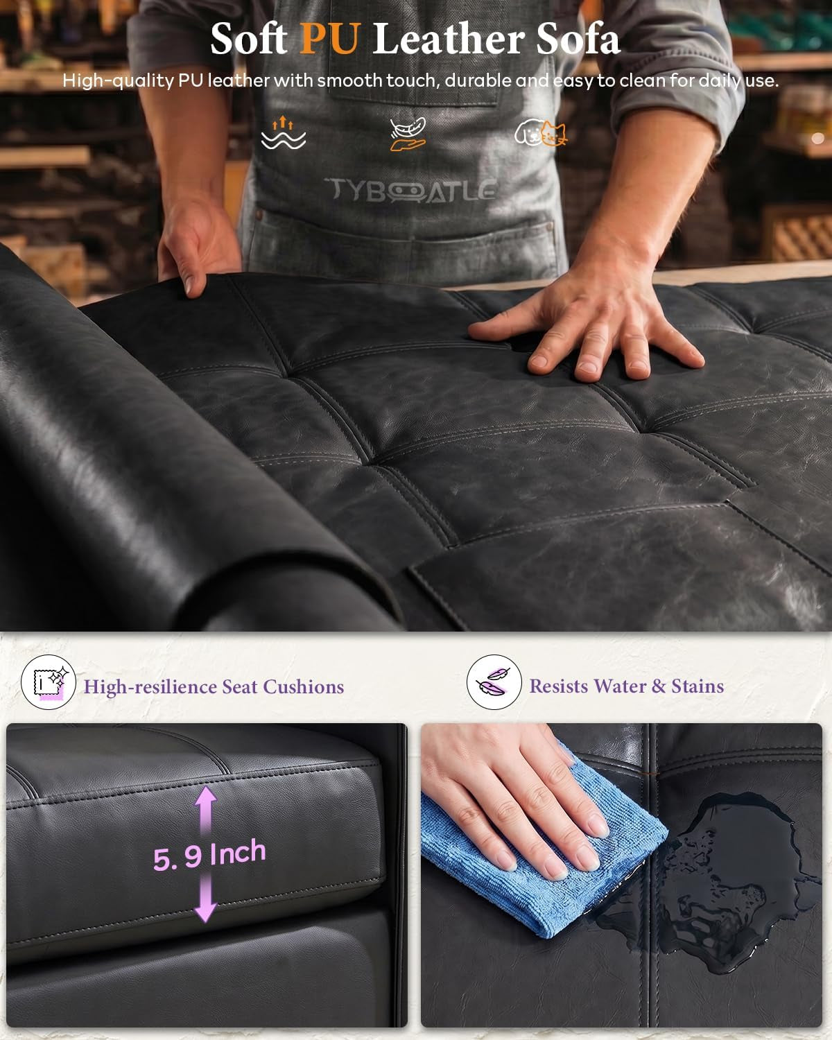 88-black-faux-leather-couch-with-usb-3-seater