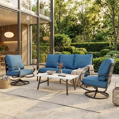 4 Piece Metal Patio Furniture Set with Peacock Blue Cushions1