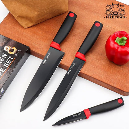 8-Piece Chef Knife Set - Ultra Sharp Premium German High Carbon Stainless Steel, Razor-Sharp & Durable, Lightweight Anti-Slip Handle, Professional Kitchen Knives with Gift Box (Red 8 Piece)8