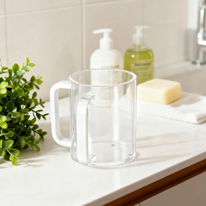 2 Pcs Judaica Hand Washing Cup with Dual Handles,5" Acrylic Clear Netilat Yadayim Cup Lota for Bathroom(White Handle)5